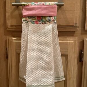 Set of Floral Pink and White Hanging Kitchen Towels